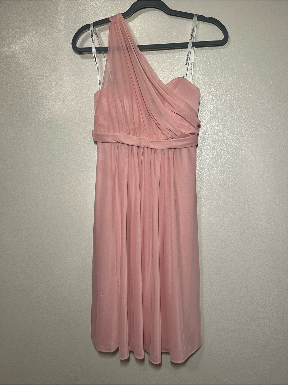 David's Bridal One-Shoulder Blush Chiffon Dress - Size 4 - Color Ballet